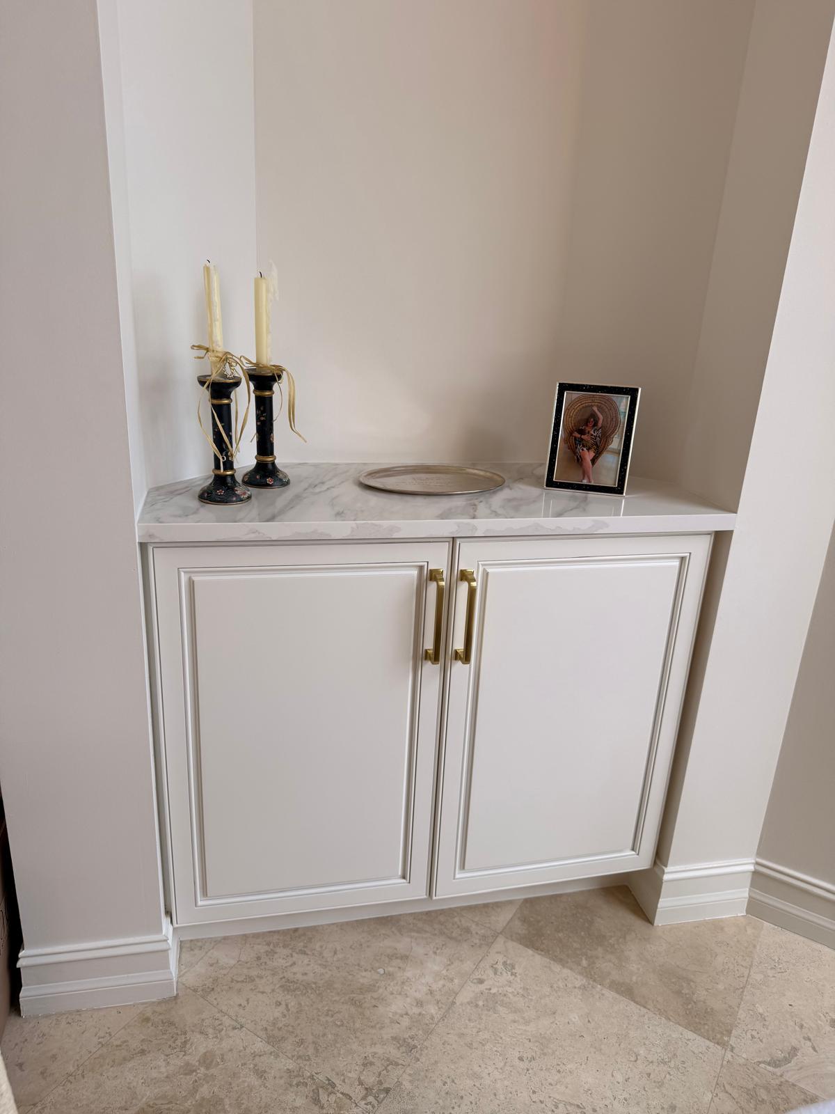 Cabinet door refinishing close-up