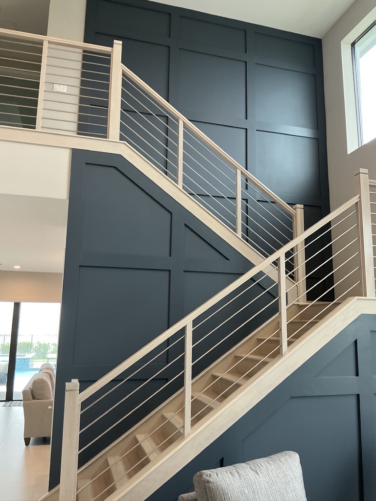 Accent wall with board and batten — staircase feature